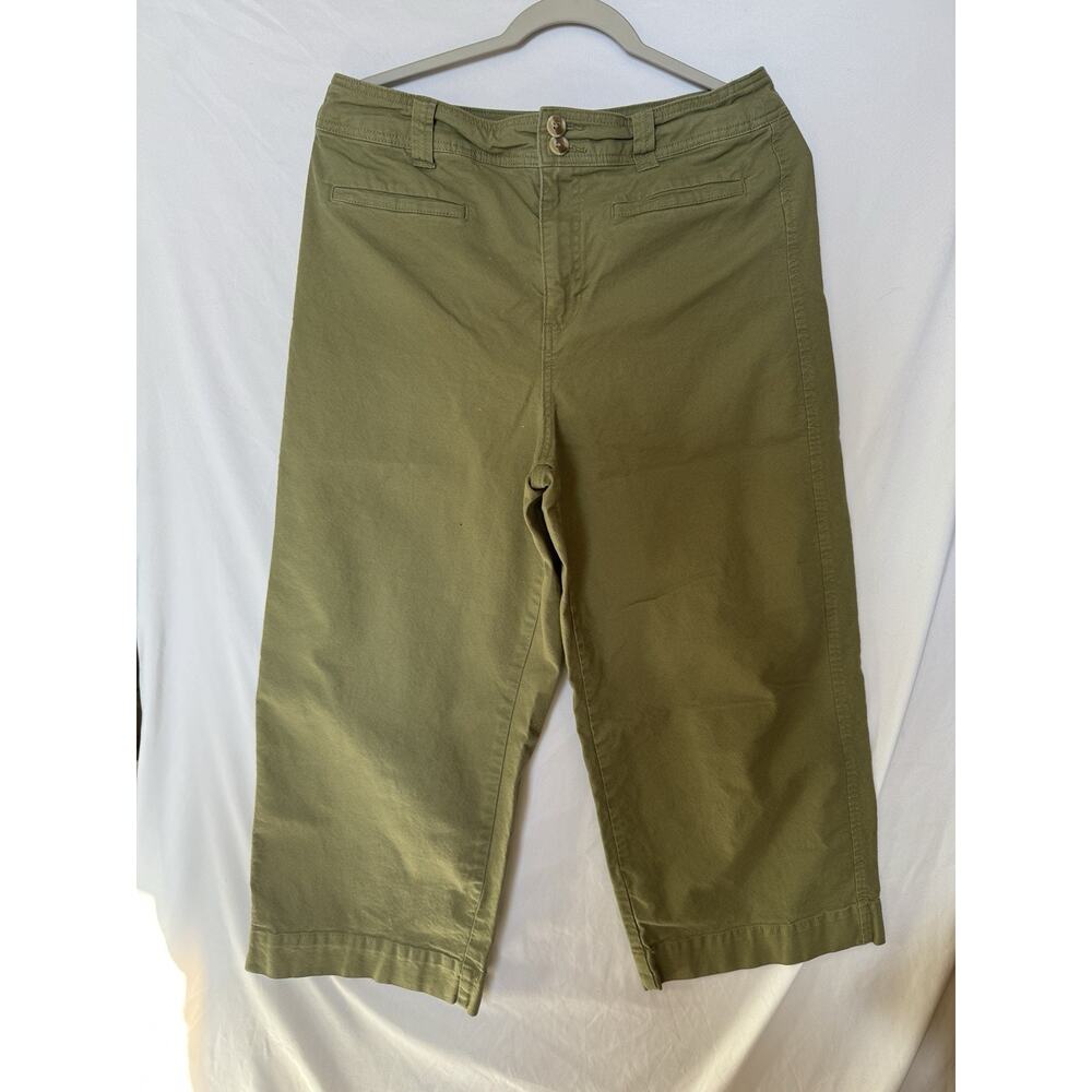 A New Day Women's Chino Wide Leg Crop Pants Size 12 Army Green Stretch Mid Rise